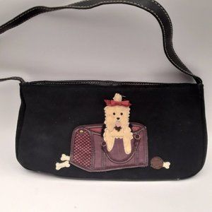 Black Leather Purse with Little Doggie in Carrier